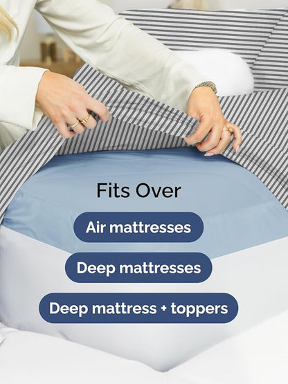 Extra Deep Twin XL Sheet Set - 4 Piece Breathable and Cooling Sheets - Hotel Luxury Bed Sheets Set - Easy Fit - Soft, Wrinkle Free and Comfy Sheets Set - Grey Striped Sheet Set with Extra Deep Pockets