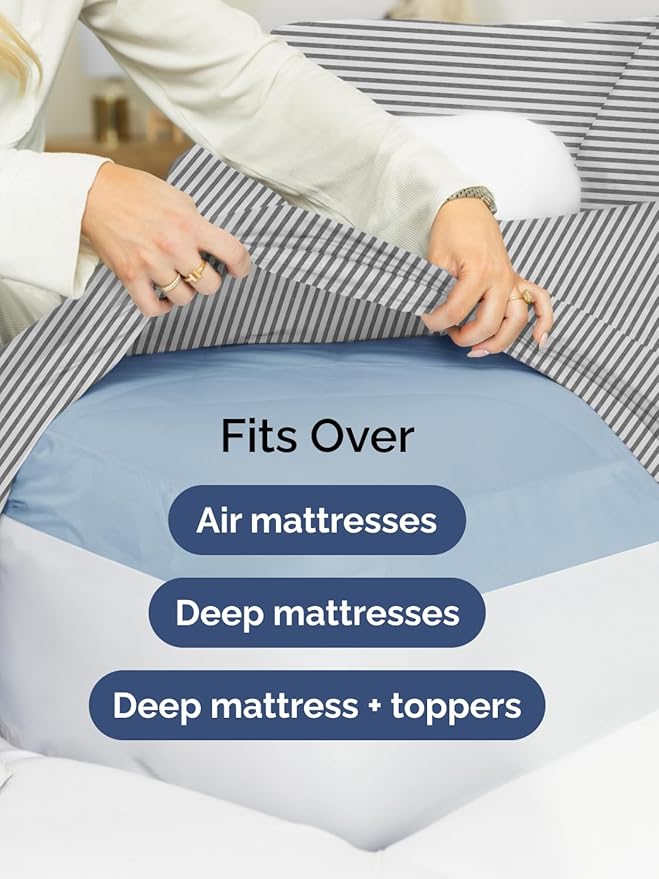 Extra Deep Queen Sheet Set - 6 Piece Breathable and Cooling Sheets - Hotel Luxury Bed Sheets Set - Easy Fit - Soft, Wrinkle Free and Comfy Sheets Set - Grey Striped Sheet Set with Extra Deep Pockets