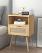 Rattan Nightstand,Modern Bedside Table with Storage Drawer and Open Wood Shelf, for Living Room, Bedroom and Small Spaces, Accent Night Stand with Solid Wood Legs, Easy Assembly,(Oak)