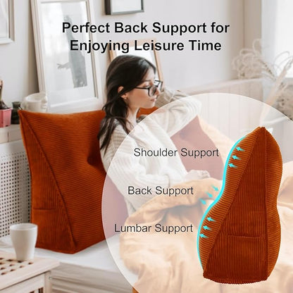 WOWMAX 100% Cotton Corduroy Headboard Pillow – California King Size Back Support Reading Wedge for Bed & Daybed, Plush Handmade Bolster Cushion with Removable Cover, Cozy Bed Rest Pillow, Rusty Orange