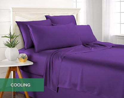 Pure Bamboo Full Sheets, Genuine 100% Organic Viscose Derived from Bamboo Bed Sheet Set, Luxuriously Soft & Cooling, Double Stitching, 2 Year Quality Promise (Full, Purple)