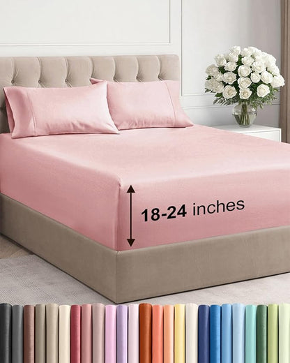 Extra Deep Twin XL Sheet Set - 4 Piece Breathable and Cooling Sheets - Hotel Luxury Bed Sheets Set - Easy Fit - Soft, Wrinkle Free and Comfy Sheets Set - Baby Pink Sheet Set with Extra Deep Pockets