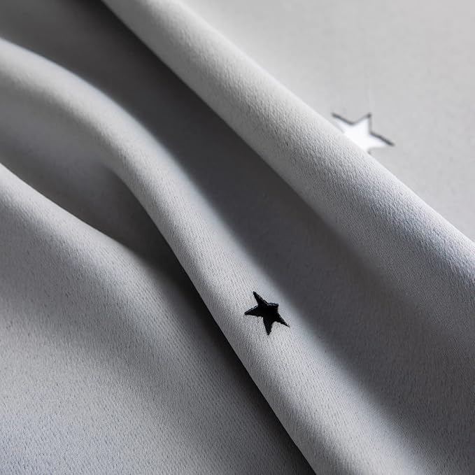 Stars Curtains Double Layer Curtains Blackout Curtains for Bedroom Kids Curtains Cute Curtains Kids Blackout Curtains, Curtains 72 Inches Long 2 Panels Set, Grey Curtains, 52 X 72 Inches