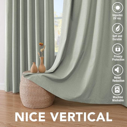 H.VERSAILTEX Linen Blackout Curtains 72 Inches Long 100% Absolutely Blackout Thermal Insulated Textured Linen Look Curtain Draperies Anti-Rust Grommet, Energy Saving with White Liner, 2 Panels, Sage