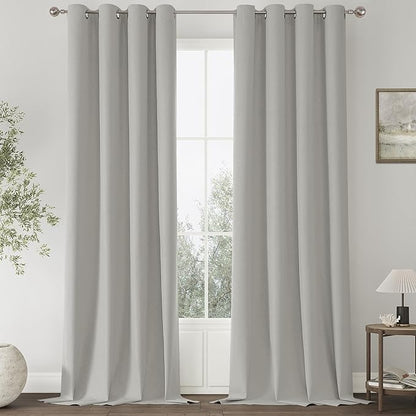 ChrisDowa 100% Blackout Light Grey Solid Curtains 96 Inches Long 2 Panels for Bedroom Living Room,Farmhouse Room Darkening Thermal Insulated Soundproof Grommet Top Window Treatment Drapes,52x96