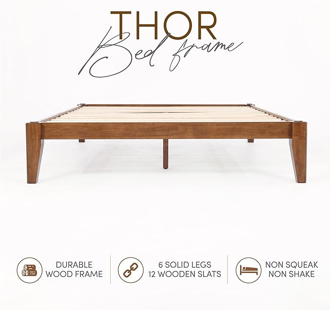 Thor Bed Frame King - Solid Wood Platform Bed - Japanese Joinery Bed Frame - Wood Slat Support - No Box Spring Needed - Easy Assembly - Minimalist & Modern Style (Walnut)
