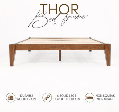 Thor Bed Frame Queen - Solid Wood Platform Bed - Japanese Joinery Bed Frame - Wood Slat Support - No Box Spring Needed - Easy Assembly - Minimalist & Modern Style (Walnut)