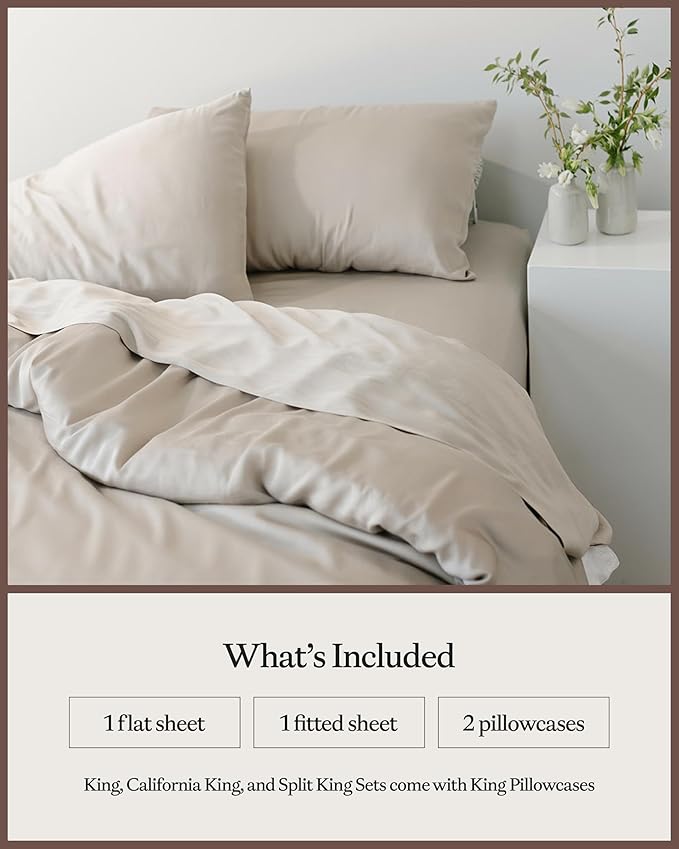Cozy Earth Luxury Bed Sheet Set - 100% Viscose from Bamboo Fabric, Ultra-Soft & Breathable, Fits Regular & Deep Pocket Mattresses up to 20" - 4 Pieces Full Sheet Set Driftwood