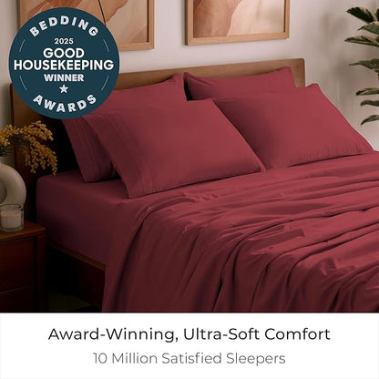 Mellanni King Sheet Set - 6-Piece Iconic Collection Bedding, (Including 4 Pillowcases), 16-Inch Deep Pocket, Easy Care, Extra Soft, Cooling Sheets, Brushed Microfiber - Brick Red