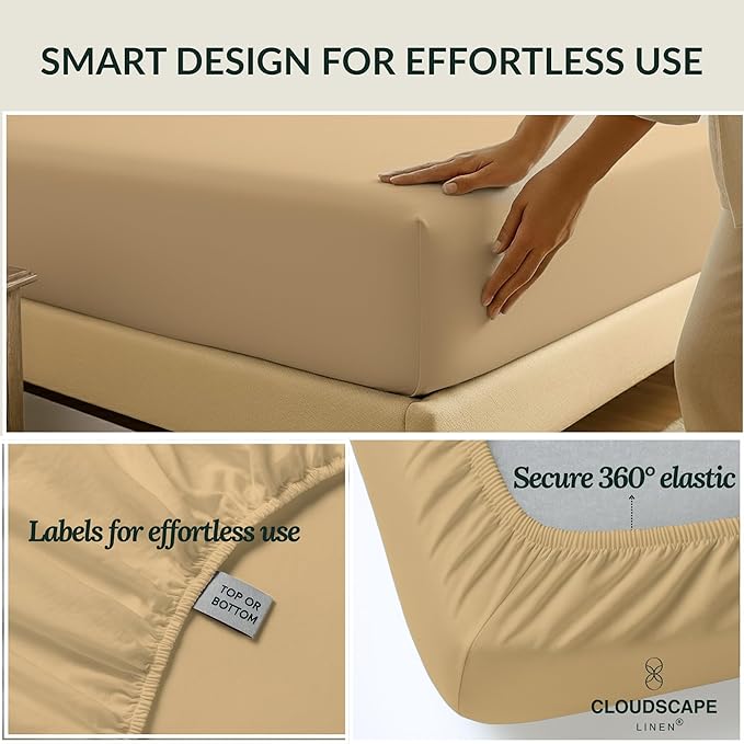 Cloud Scape Linen 100% Egyptian Cotton Sheets Twin Size, 3 Pieces Luxury Bedding Set, 400 Thread Count,Hotel Quality, Silky Soft, Breathable and Durable, Deep Pockets up to 15, Linen