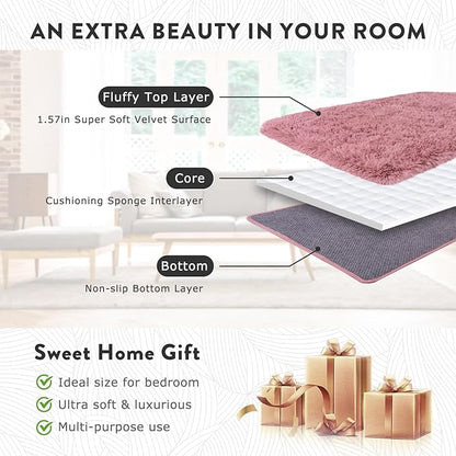 Fluffy Rugs for Living Room, Soft Shaggy Rugs for Bedroom, Blush Pink Shag Area Rug, Cozy Fuzzy Carpet for Kids Home Decor, 6x9 Feet