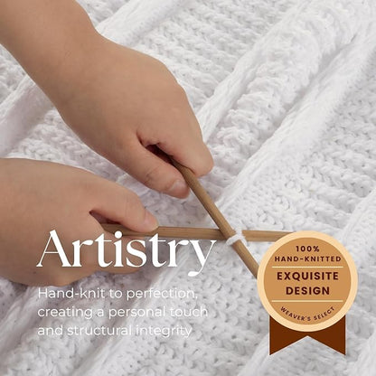 Boho Knitted Chenille Blanket with Tassels - Lightweight & Soft All-Season Throw - 3D Classic Pattern for Living Room Bedroom Couch, Cloud White, Twin 60"x80"