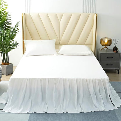 TSUTOMI Bed Skirt Full Size Ruffled Bed Skirt with Split Corners, 22 Inch Drop Dust Ruffle Bed Skirts with Platform, Gathered Style, 100% Microfiber, White