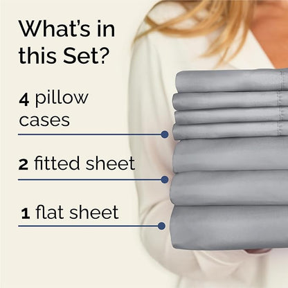 Split King 7 Piece Sheet Set - Cooling & Breathable - Hotel Luxury Bedding, Includes Fitted Sheets for Women, Men, Kids & Teens - 1 Flat, 2 Fitted Sheets, 4 Pillowcases w/Deep Pockets - Steel Blue