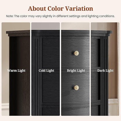 AuraCurve Tall 5-Drawer Chest, Elegant Dresser with Five Arc Fronts, Roman Column Decor, Slim Floor Standing Storage Cabinet, 48.6x23.6x15.7 Inches(Black, 5 Drawer)