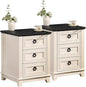 Farmhouse Night Stand Set of 2, 18" End Table with 3 Drawer Metal Handle, Dresser for Bedroom, Sofa Bed Side Table Chest of Drawers,Wood Nightstand Cabinet for Organizer, Living Room-White
