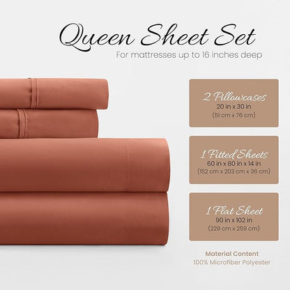 Linen Market Twin XL Bed Sheets - Cooling & Soft - Deep Pocket Fits 16" Thick Beds - 4 Piece Set (Clay)