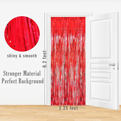 GOER 3.2 ft x 8.2 ft Metallic Tinsel Foil Fringe Curtains Party Photo Backdrop Party Streamers for Birthday,Graduation,New Year Eve Decorations Wedding Decor (5 Packs,Red)