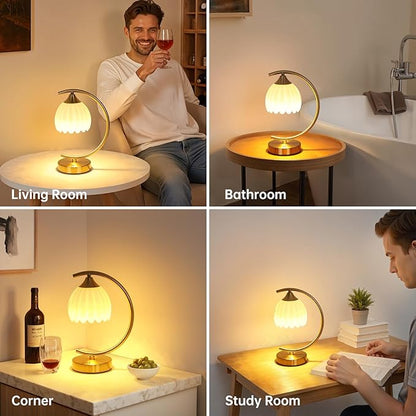 Tulip Table Lamp with 5200mAh Battery & Touch Control, Cordless Lamp with 3 Color Temperatures Clear Bulb, Rechargeable Small Table Lamps for Living Room, Bedside, Nightstand (White Tulip)