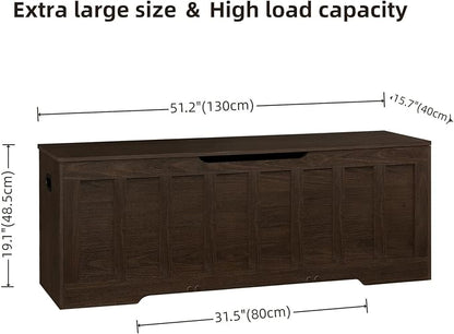 51.2" Storage Chest Extra Large,Storage Bench with 2 Safety Hinges,Shoe Bench,51.2 * 15.7 * 19.1 inches,Wooden Trunk for Bedroom,livingroom,entryway,Supports 220 lb,Easy Assembly(Espresso).