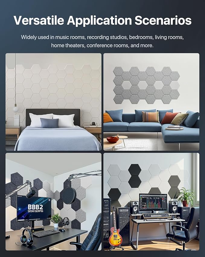 Soundsbay Acoustic Panels, 18 Pack Hexagon Soundproof Wall Panels High Density Sound Absorbing Panel, Sound Proof Foam Panels for Walls, Office, Reccording Studio, Ceiling 12" X 10" X 0.4", Gray