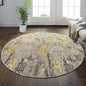 vivorug Round Rug 4ft Abstract Round Area Rug Non-Slip Indoor Carpet for Living Room Bedroom Entryway, Stain Resistant Home Decor Circle Rug, Grey/Mustard
