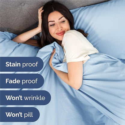 Twin XL 4 Piece Sheet Set - Cooling, Comfy & Breathable - Hotel Luxury Bedding, Includes Fitted Sheet for Women, Men, Kids & Teens - 1 Flat, 1 Fitted Sheet, 2 Pillowcases w/Deep Pockets - Baby Blue