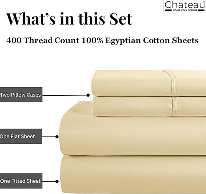 Queen Sheet Set - 400Tc Egyptian Cotton Bedding Sheets & Pillowcases - Soft, Durable And Luxurious 4Pc Sateen Weave Ivory Bed Sheets For Queen Size Bed, No Pill & Shrink Thick Machine Washable