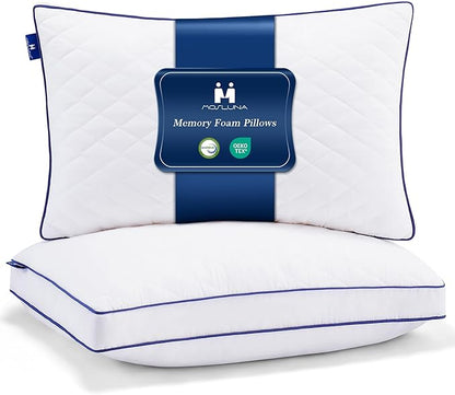 Shredded Memory Foam Pillows Queen Size Set of 2, Soft Bed Pillow for Side and Back Sleepers, Medium Firm Pillows 2 Pack with Gusset(20"x30")