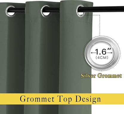 NICETOWN Room Darkening Curtains for Room Divider, Grommet Thermal Curtains Light & Sound Reducing Window Treatments for Sliding Glass Door, W66 x L118, Dark Mallard, 2 Panels