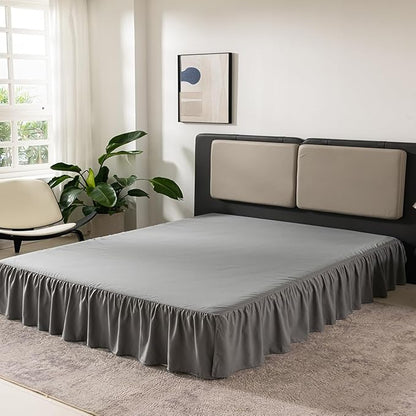 Grey Bed Skirt King Size Ruffled Bed Skirt with Split Corners, King Bed Skirt 12 Inch Drop, King Size Bed Skirt Grey for Ruffled Bed Skirt with Split Corners, Bed Skirt King Size