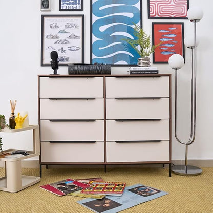 Lira Premium Fabric Dresser - Solid Wooden Frame, 8 Spacious Sag-Proof Drawers with Sleek Metal Handles - Premium & Durable Storage Solution for Your Home (Dark Brown)