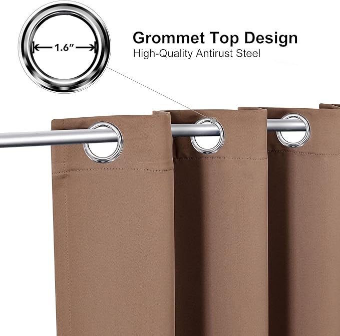 ChrisDowa Grommet Room Darkening Curtains for Bedroom and Living Room - 2 Panels Set Thermal Insulated Blackout Curtains (Cappuccino, 52W x 84L)
