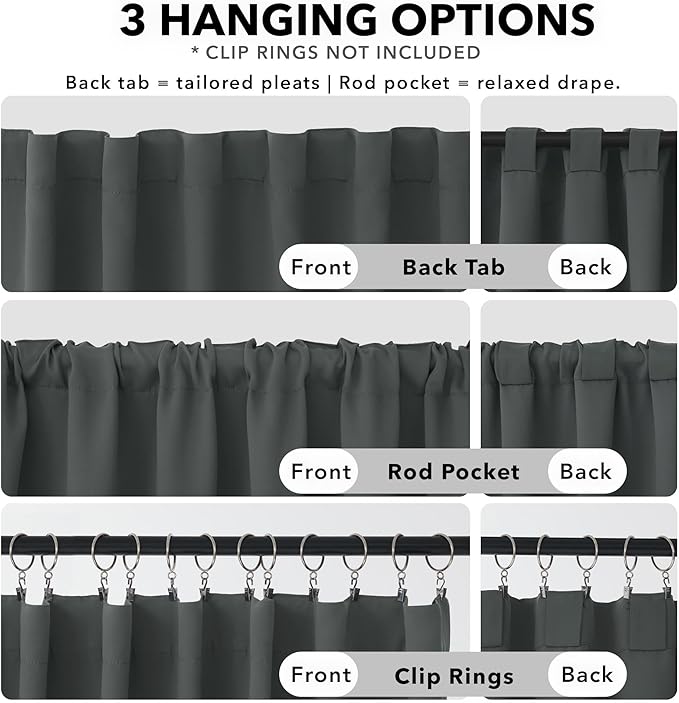Deconovo Blackout Curtains, Thermal Insulated, W70 x L84 2 Panels, Back Tab, Machine Washable, Room-Darkening Drapes for Bedroom/Living Room Dark Grey