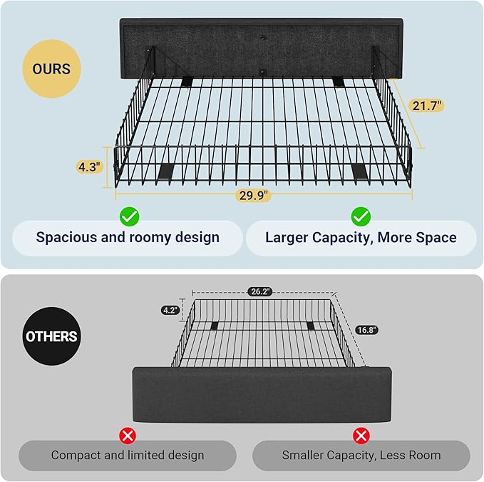 Allewie Upholstered King Size Platform Bed Frame with 4 Storage Drawers and Headboard, Diamond Stitched Button Tufted, Mattress Foundation with Wooden Slats Support, No Box Spring Needed, Dark Grey