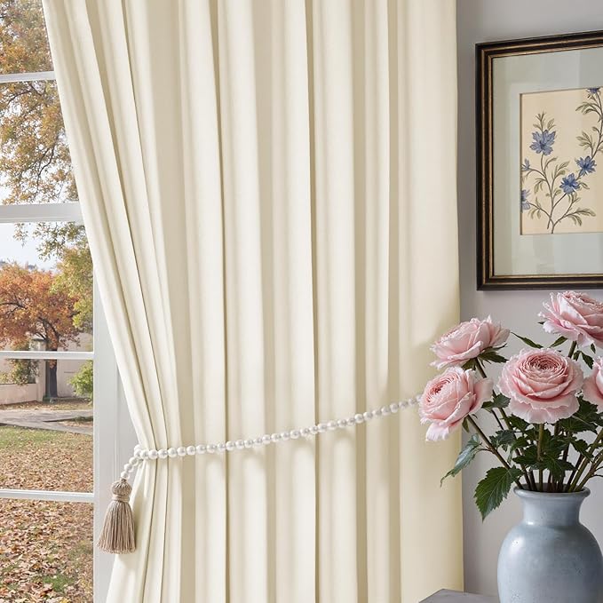 Lazzzy Blackout Velvet Curtains for Living Room Bedroom 96 Inch Long Insulated Lined Drapes Rod Pocket Modern Window Treatments 2 Panels Set Vanilla White