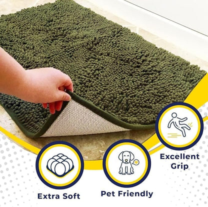 Muddy Mat® | Super Absorbent Door Mat Indoor, Microfiber Quick Dry Chenille Entryway Rug, Non-Slip Front Door Mat, Indoor Mats for Entryway, Machine Washable Pet Rug, Army Green 48"x60"