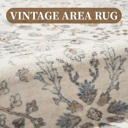 MontVoo-Vintage Area Rug 6X9 Beige Rugs for Living Room-Soft Distressed Printed Rugs for Bedroom-Non Slip Carpet-Machine Washable Rug for Dining Room Living Room Bedside Office