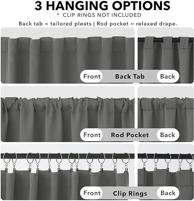 Deconovo Blackout Curtains, Thermal Insulated, W42 x L95 2 Panels, Back Tab, Machine Washable, Room-Darkening Drapes for Bedroom/Living Room Light Grey