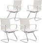 Wahson Office Guest Chairs Set of 4, Leather Reception Chairs, Mid Back Waiting Room Chair, Conference Chairs with Sled Base, Desk Chair No Wheels for Meeting/Lobby/Restroom, White