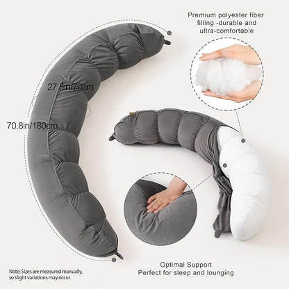 Peallow(Pat. Pend) – Long Round Body Pillow for Adults, Bolster Pillow for Sleeping, Soft and Supportive Pillow for Sleeping & Lumbar Support (Urban Grey, 59")