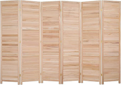 Bonnlo Wood Room Divider Privacy Screen, 5.9 Ft Tall Folding Partition Wall Divider, Indoor Freestanding Hinged Space Separator (Natural, 6 Panel)