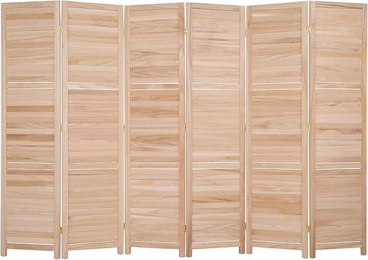 Bonnlo Wood Room Divider Privacy Screen, 5.9 Ft Tall Folding Partition Wall Divider, Indoor Freestanding Hinged Space Separator (Natural, 6 Panel)