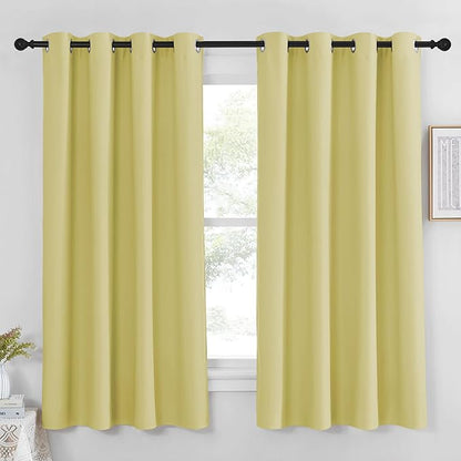 NICETOWN Blackout Curtain Panel 63 inch Long for Window - Thermal Insulated Solid Grommet Blackout Drape for Bedroom Living Room Kitchen (Single Panel, 52W x 63L, Paler Yellow)