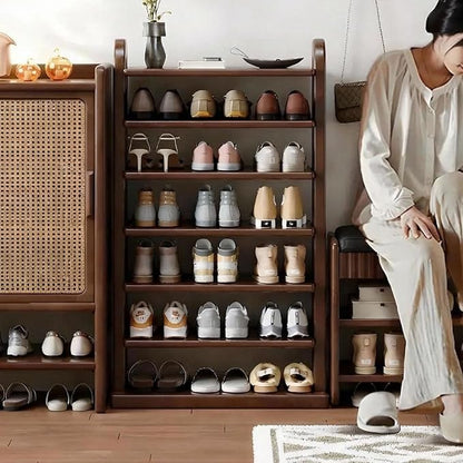 7 Tier Shoe Rack Solid Wood Shoe Organizer for Closet Free Standing Shoe Cabinet Shoe Storage Shelf for entryway, Closet and Doorway, Walnut