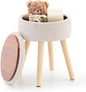 Mxfurhawa Storage Ottoman Velvet Round Vanity Stool Tray Top Modern Foot Stool with Wood Legs Multifunctional Upholstered Foot Ottoman Rest for Living Room, Bathroom