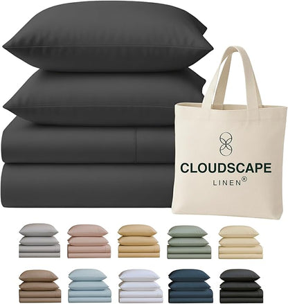 Cloud Scape Linen 100% Egyptian Cotton King Sheets Set – 400 Thread Count, 4-Piece Soft Hotel Quality Bedding Set,Deep Pockets up to 16”, Charcoal Grey