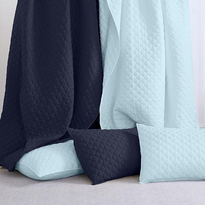 HORIMOTE HOME Quilt Queen Size Aqua Blue, Lightweight Quilt for Summer Ultra-Soft Microfiber Modern Style Quilted Clouds Pattern Bedspread Quit Set 3 Pieces