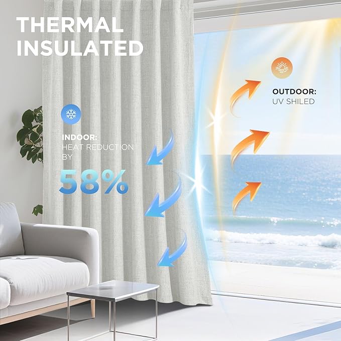 Joydeco Blackout Curtains for Bedroom - 108 Inch Long 100% Light Blocking 2 Panels Set White Drapes, Thermal Insulated Room Darkening Curtains, Linen Textured for Living Room, Rod Pocket & Back Tabs