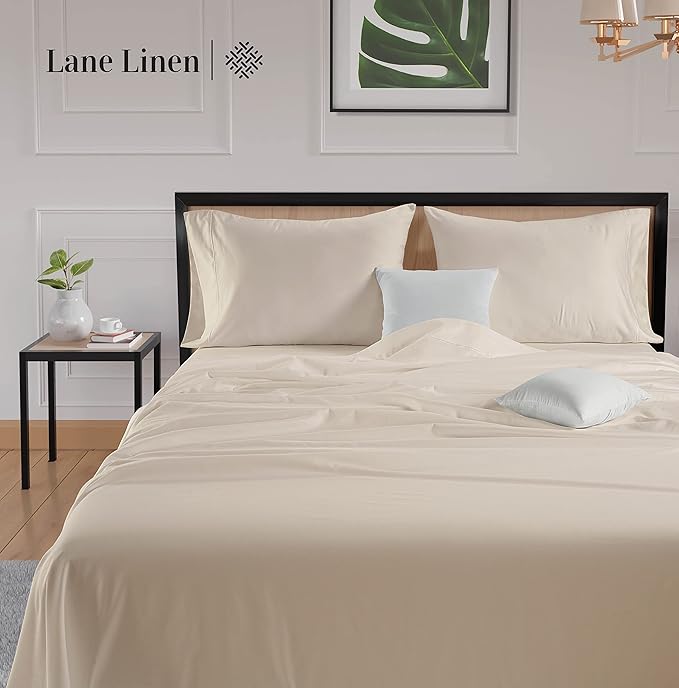 LANE LINEN King Size Bed Sheet Set – 600 Thread Count Long-Staple 100% Cotton Sheet Set King Size, Hotel Premium Soft Silky Sateen Finish, Durable Bedding Set, Elasticised 15" Deep Pocket – Linen